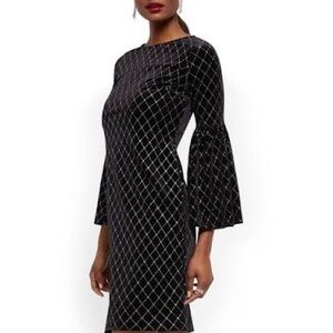 Black Velvet Bell Sleeve Shift Dress